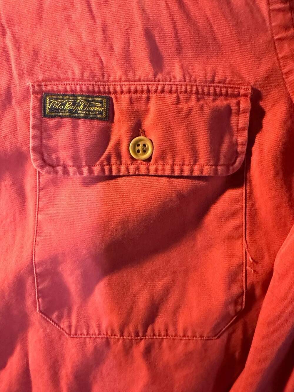 Ralph Lauren Polo Twill Military Shirt Size L Red Chino Long Sleeve - Picture 3 of 9